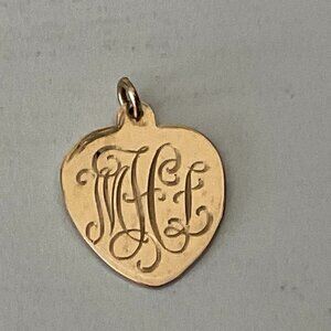 Vintage 14k solid gold monogramed heart pendant